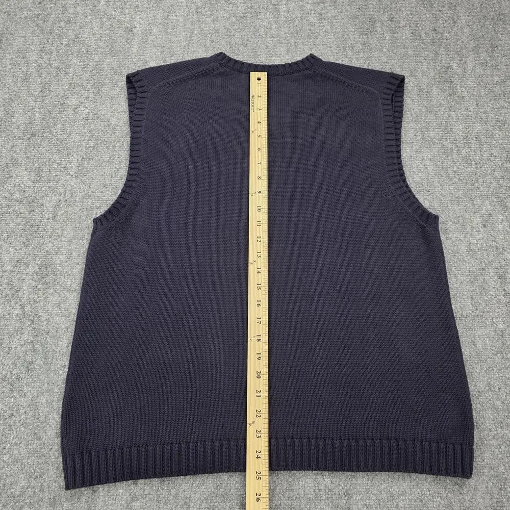 Vintage Lands End Sweater Vest Mens Large Blue Navy V Neck Knit Pullover Casual
